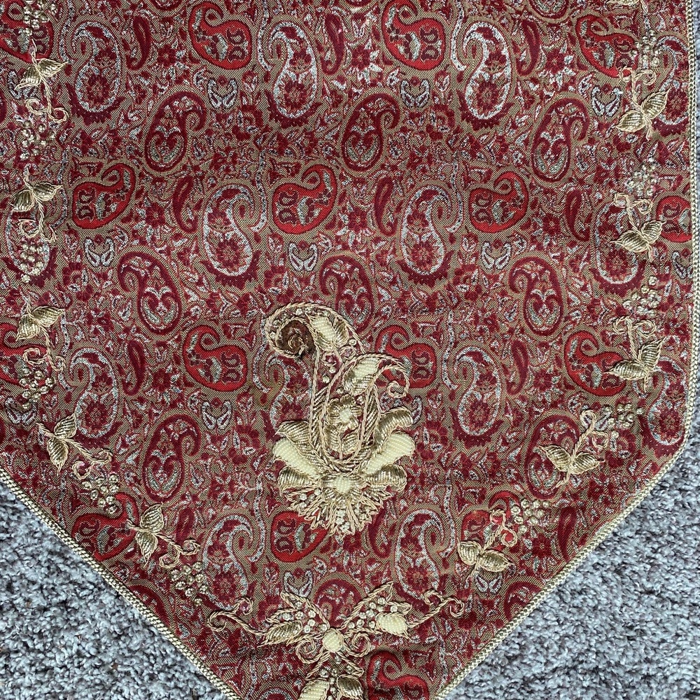 Fabulous Cranberry Paisley  Table Runner with Metallic &  Pearl decoration